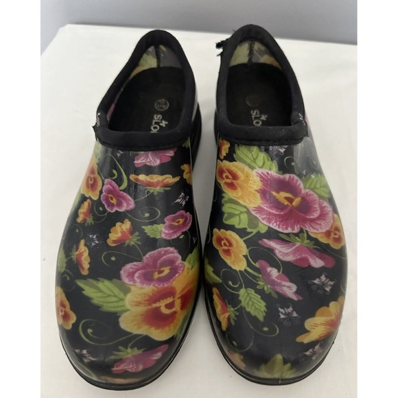 Sloggers Floral Rubber Clogs Mules Slip On Shoes Women's Size 10 MADE IN USA - Picture 1 of 6